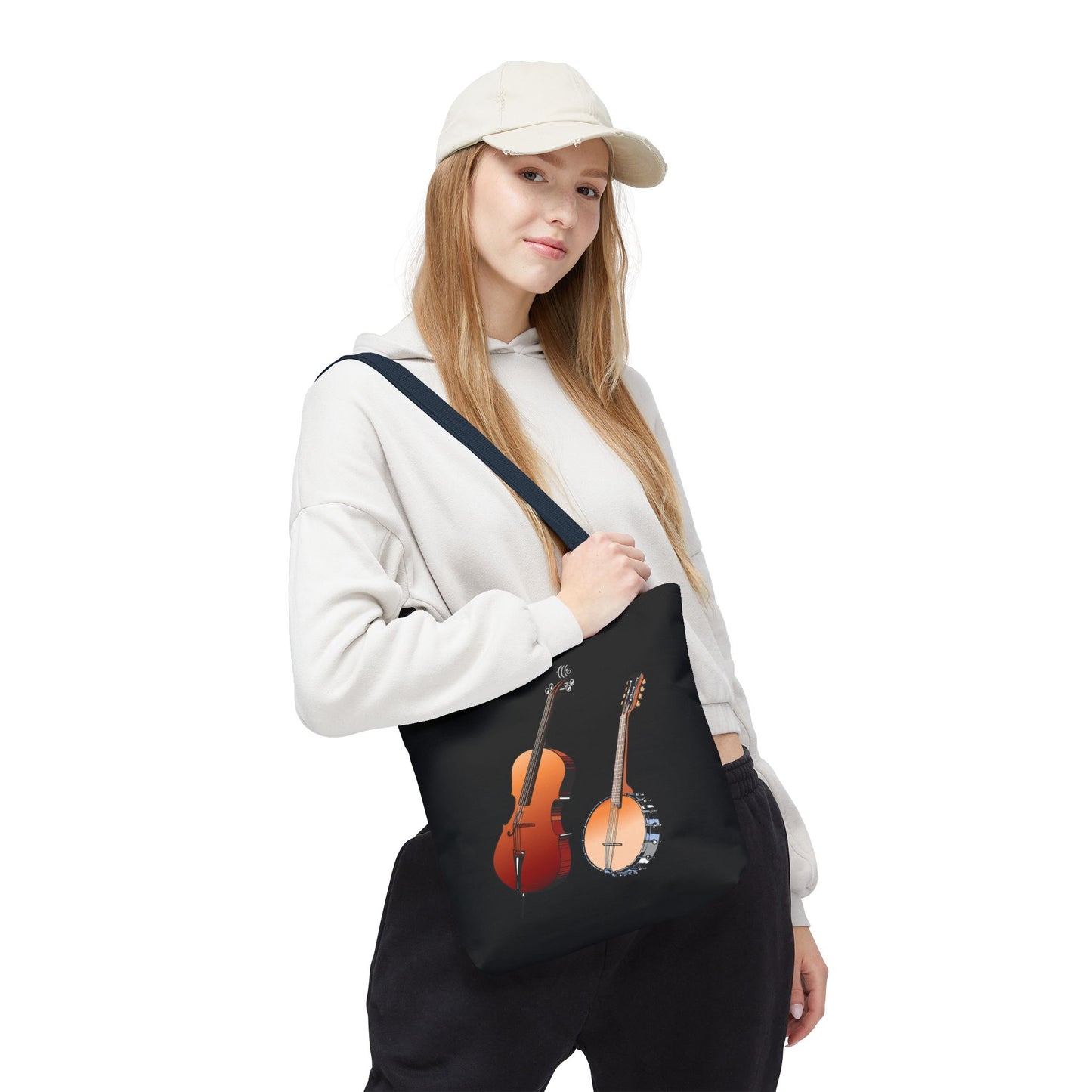 Musical Instruments Tote Bag, Music Lover Gift, Banjo and Cello Design, Stylish Grocery Tote, Concert Bag, Eco-Friendly Carryall