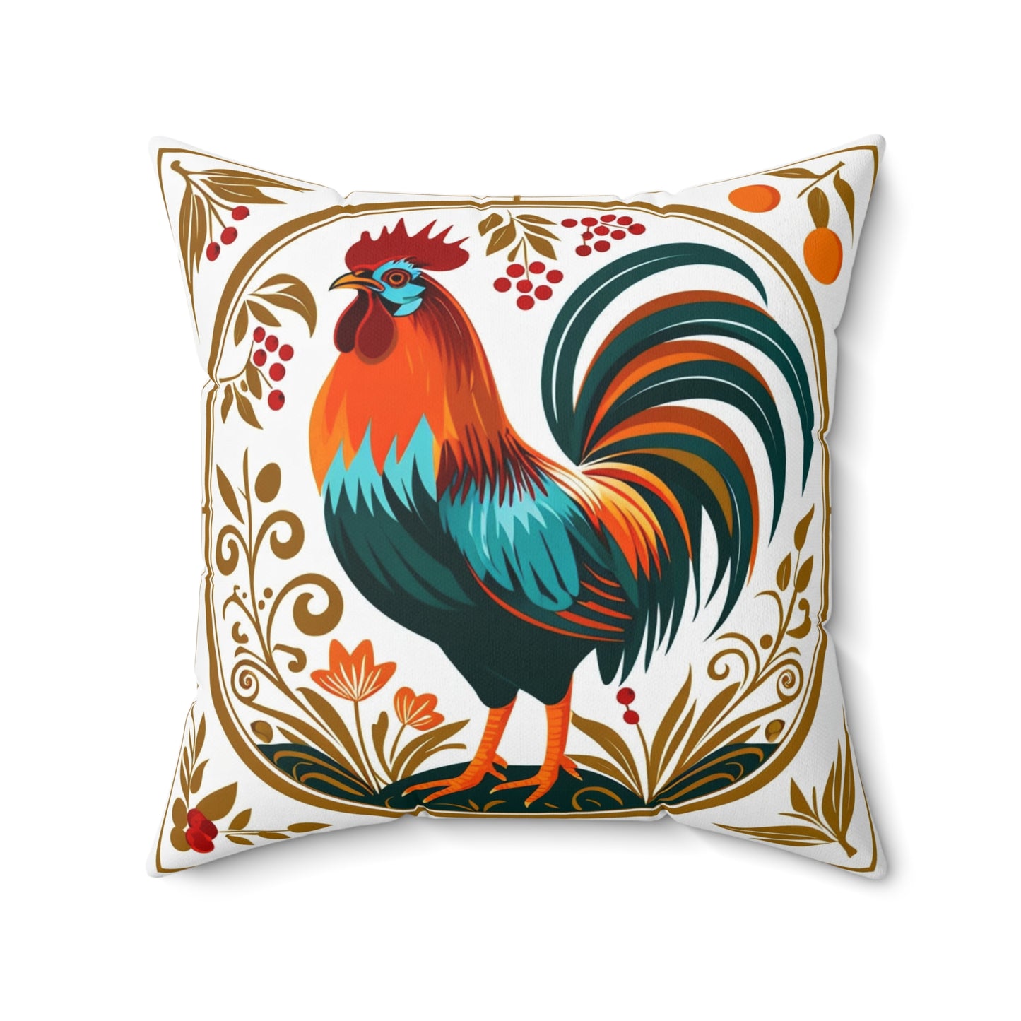 Rooster Decorative Pillow — Colorful Folk Art Farmhouse Accent
