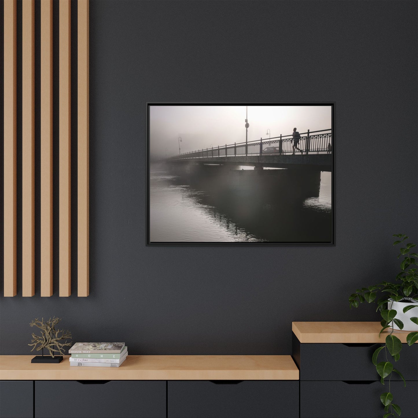 Framed Matte Canvas - Foggy Bridge Black & White Photography