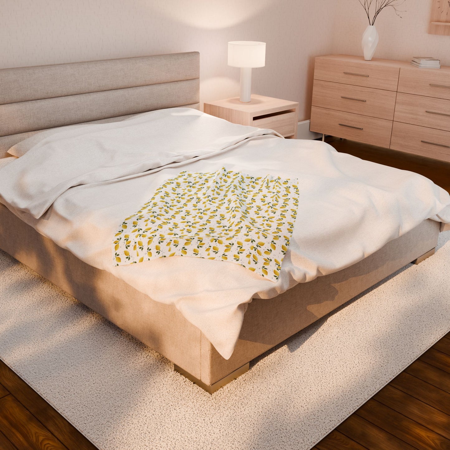 Lemon Floral Velveteen Plush Blanket - Cozy Throw for Home Decor, Gift for Her, Nursery Blanket, Mother's Day, Summer Vibes