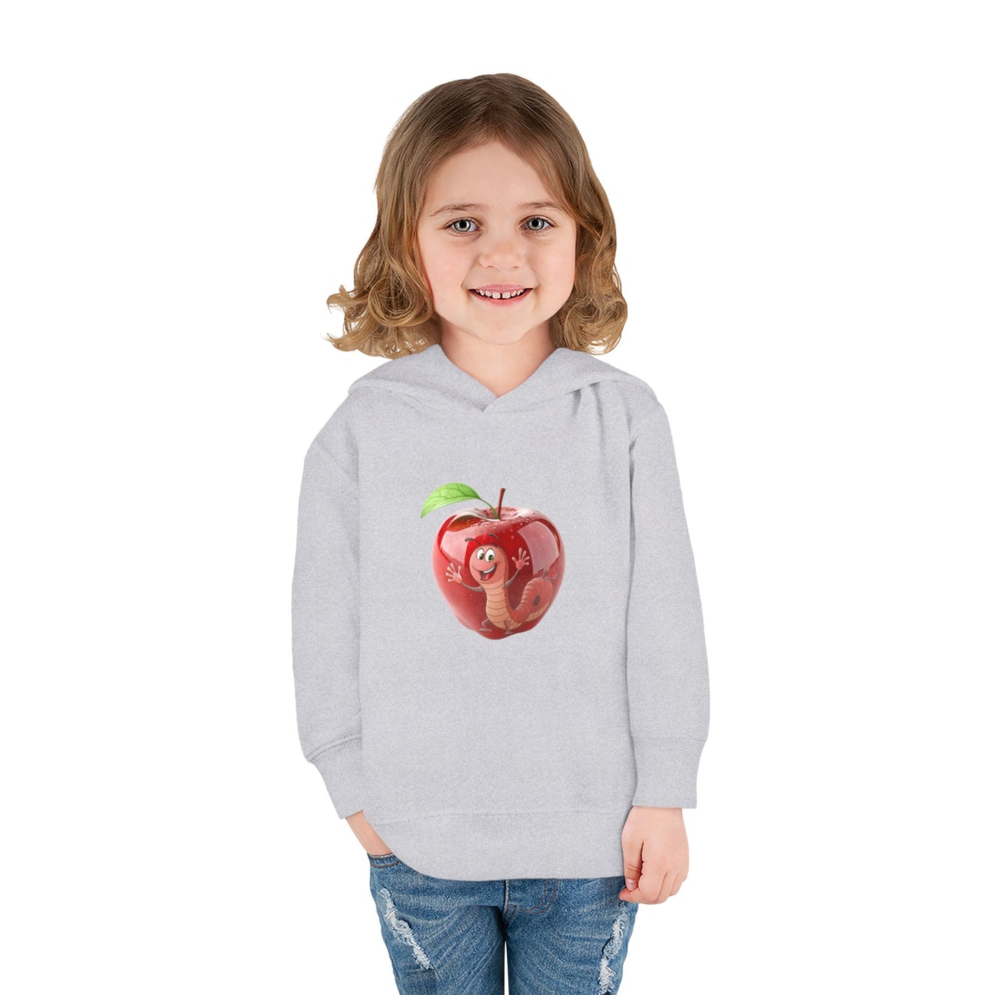 Cute Apple Toddler Pullover Fleece Hoodie - Cozy, Fun, Playful Kidswear, Perfect Gift for Birthdays, Play Dates, or Fall Outings