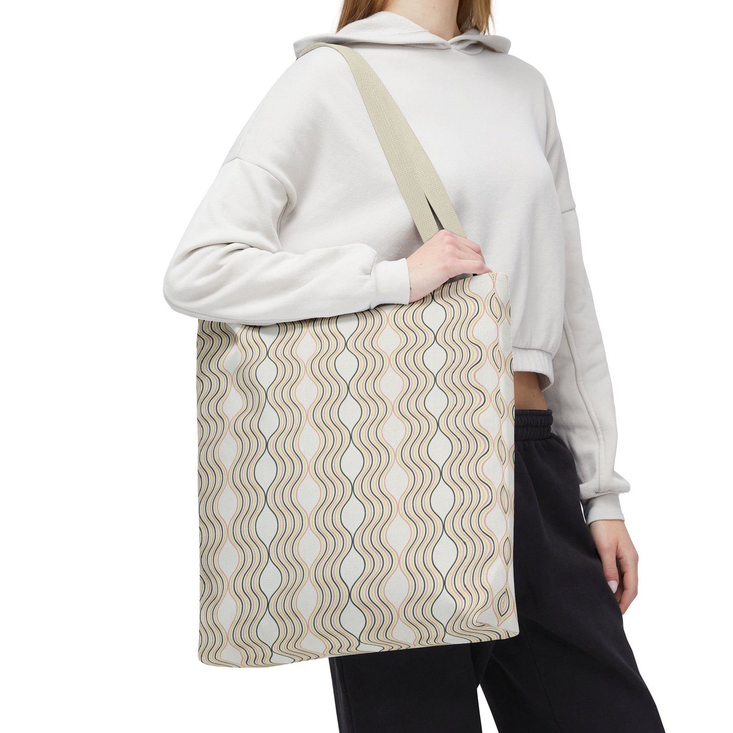 Waves Pattern Tote Bag, Boho Chic Handbag, Everyday Carry, Beach Bag, Gift for Her, Eco-Friendly Style