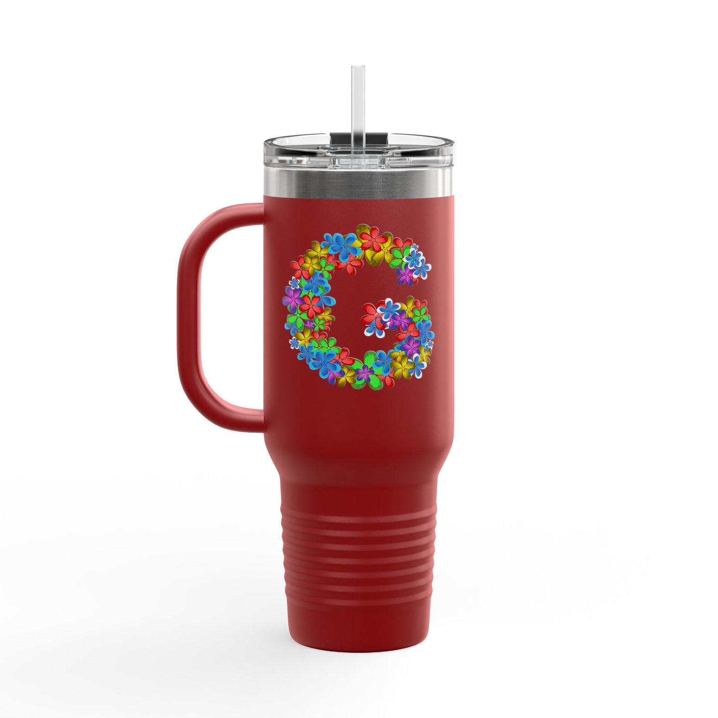 Vibrant Floral Insulated Travel Mug, Perfect for On-the-Go- Letter G