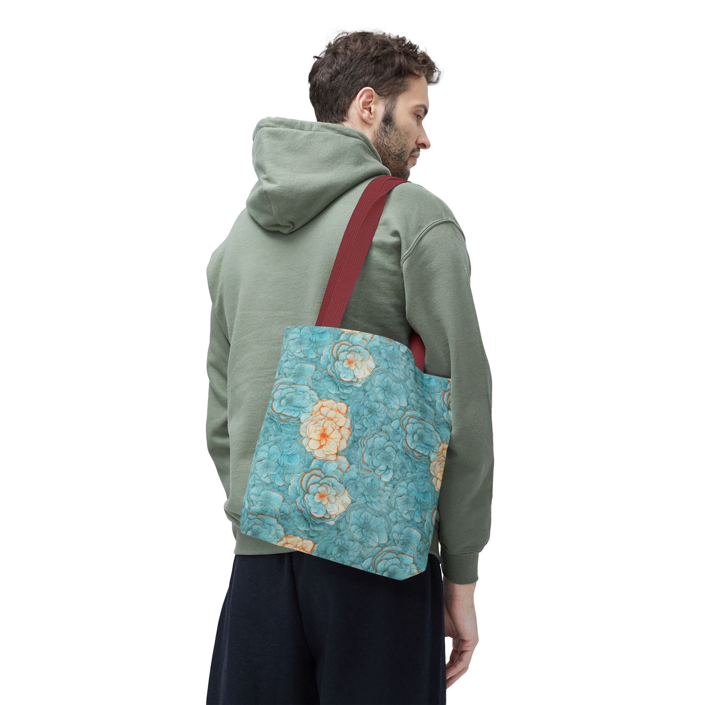 Floral Watercolor Tote Bag — Teal Succulent Pattern