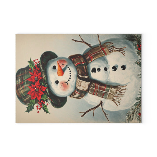 Snowman Glass Cutting Board — Festive Holiday Kitchen Decor & Serving Board