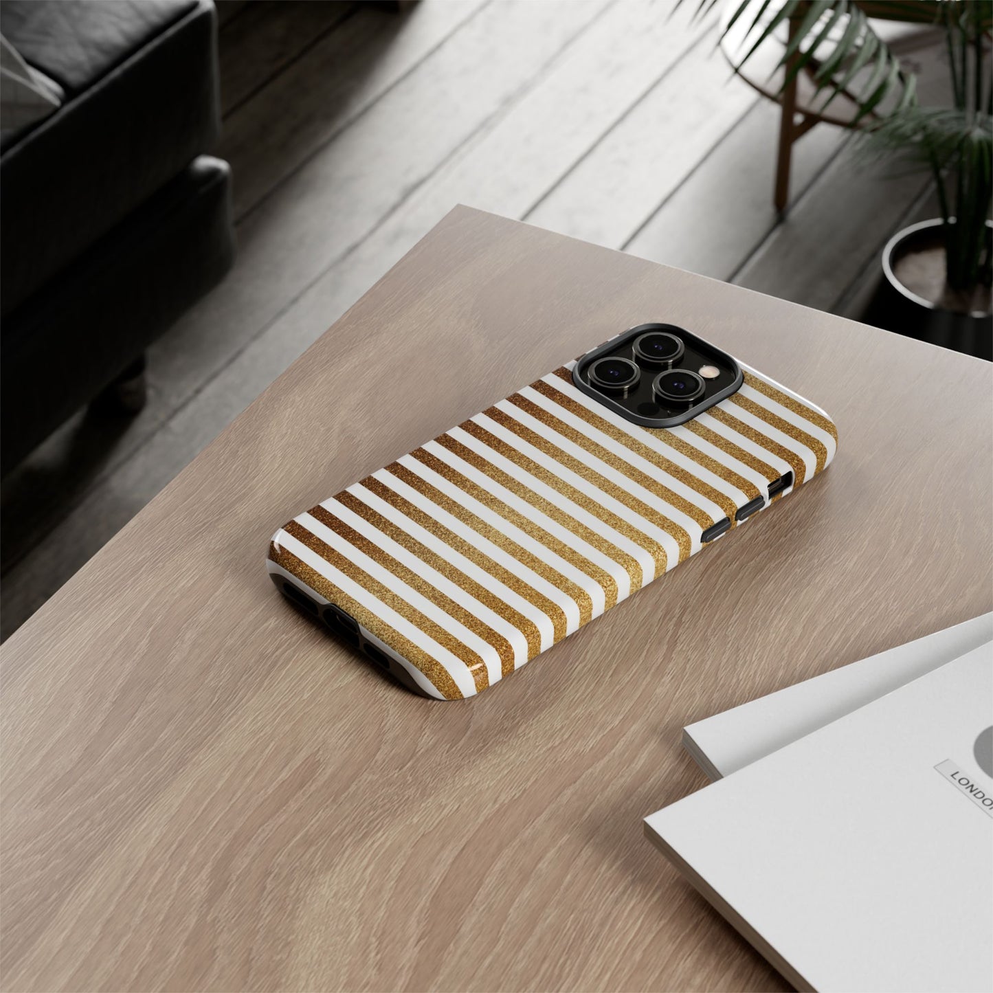 Glamorous Gold Striped Phone Case | Tough Cases, Stylish Phone Cover, Chic Accessories, Gift for Her, Fashionable Tech