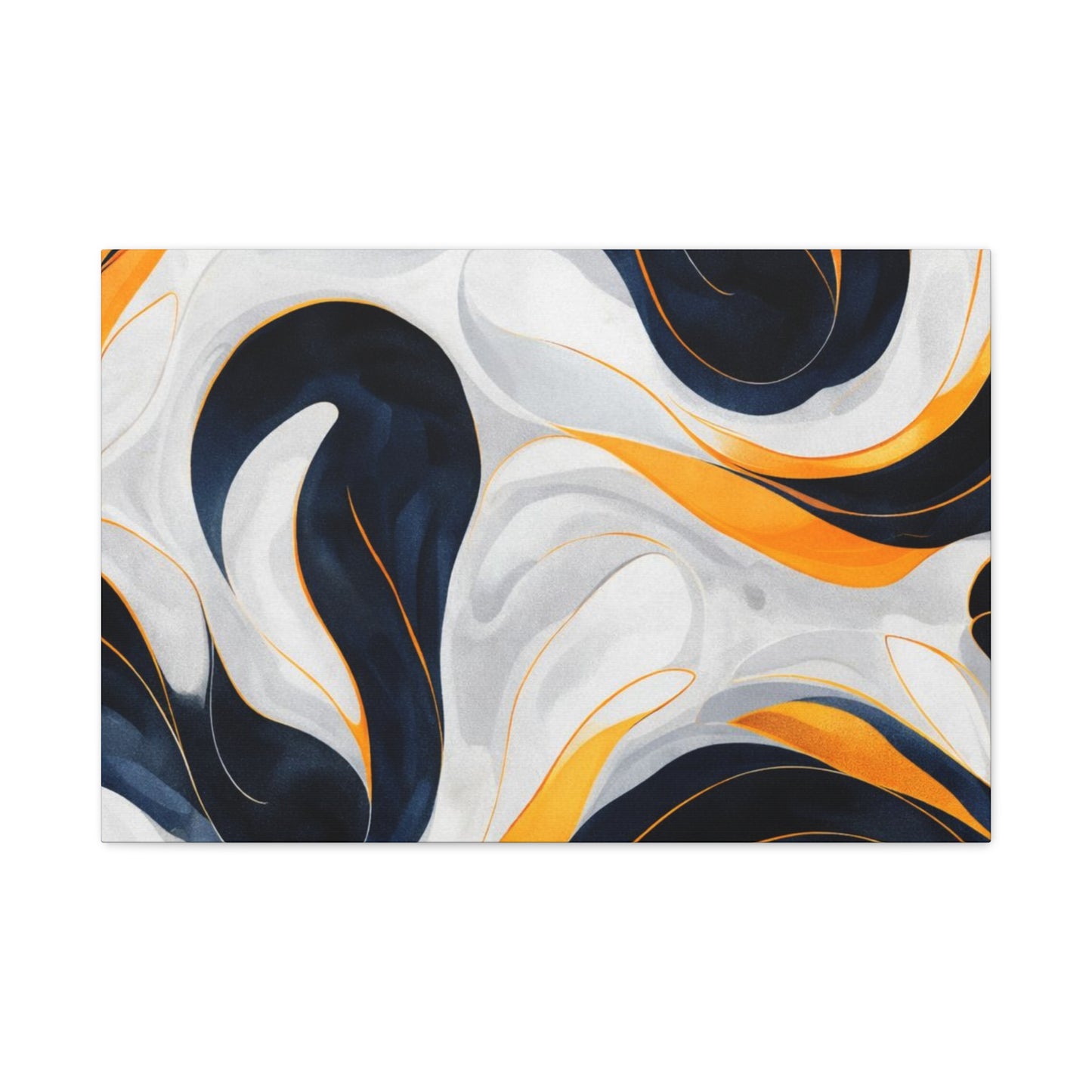Abstract Fluid Art Matte Canvas Print — Navy, Gold & White Stretched Wall Art