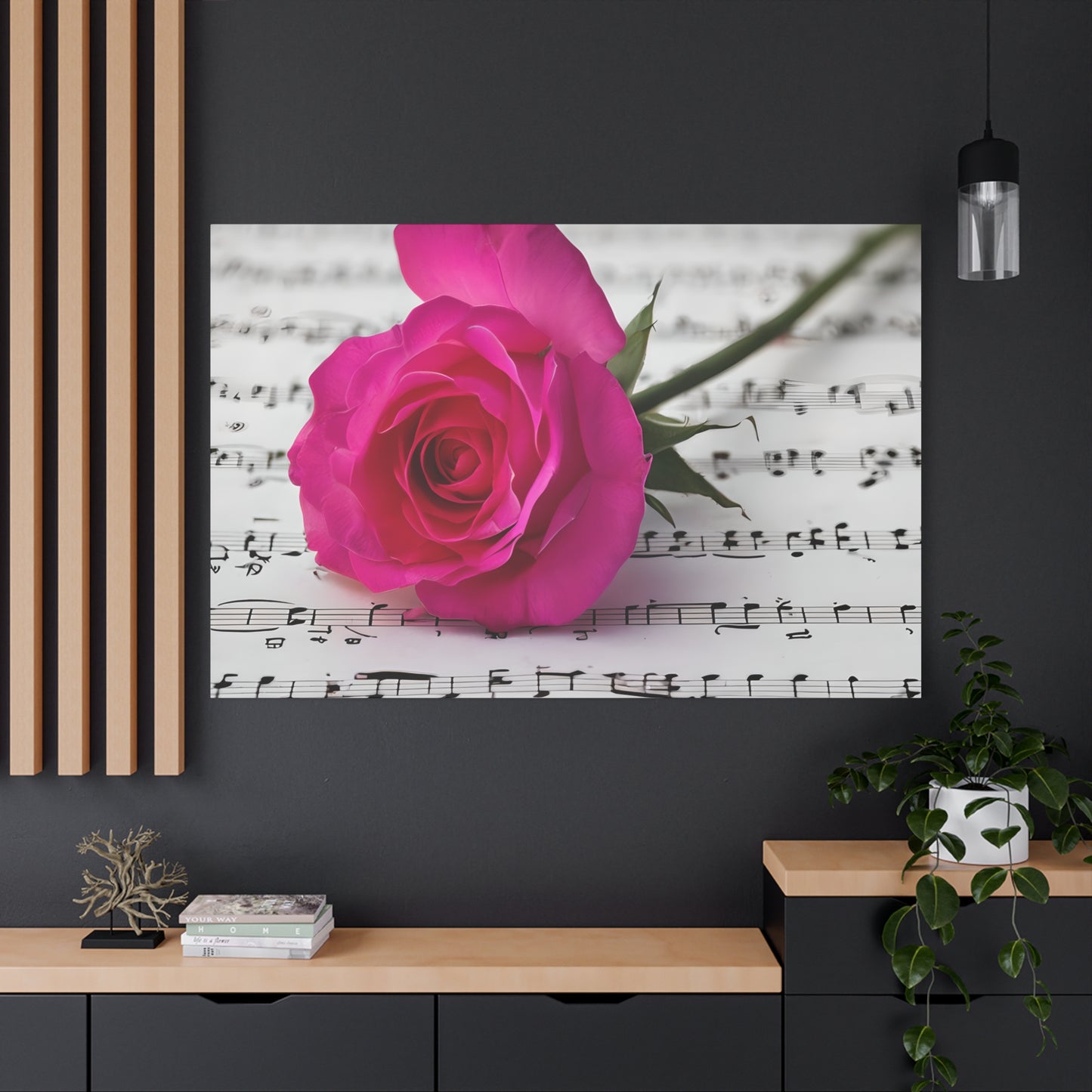 Stretched Canvas Art Print, Classic Rose on Sheet Music, Floral Wall Decor, Home Decoration, Gift for Music Lovers