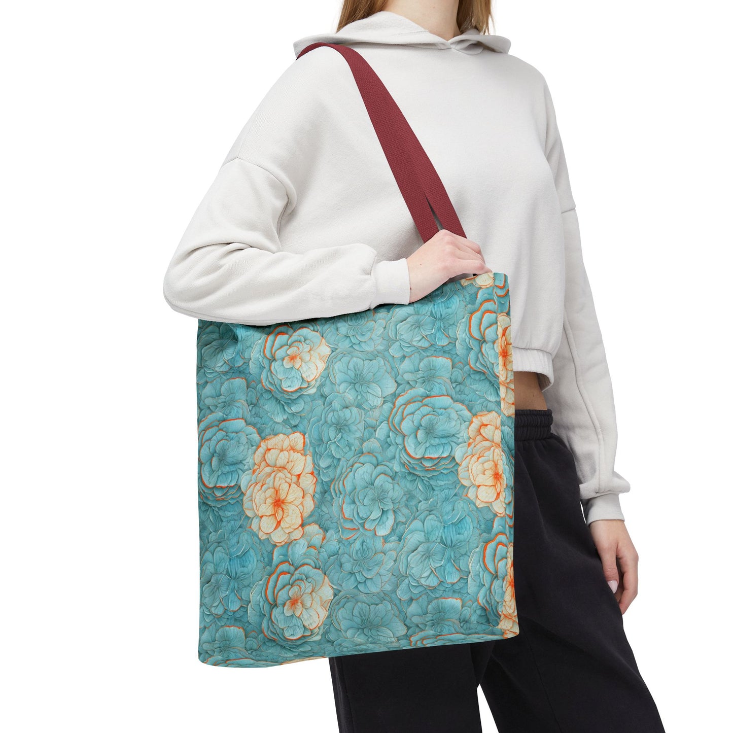 Floral Watercolor Tote Bag — Teal Succulent Pattern