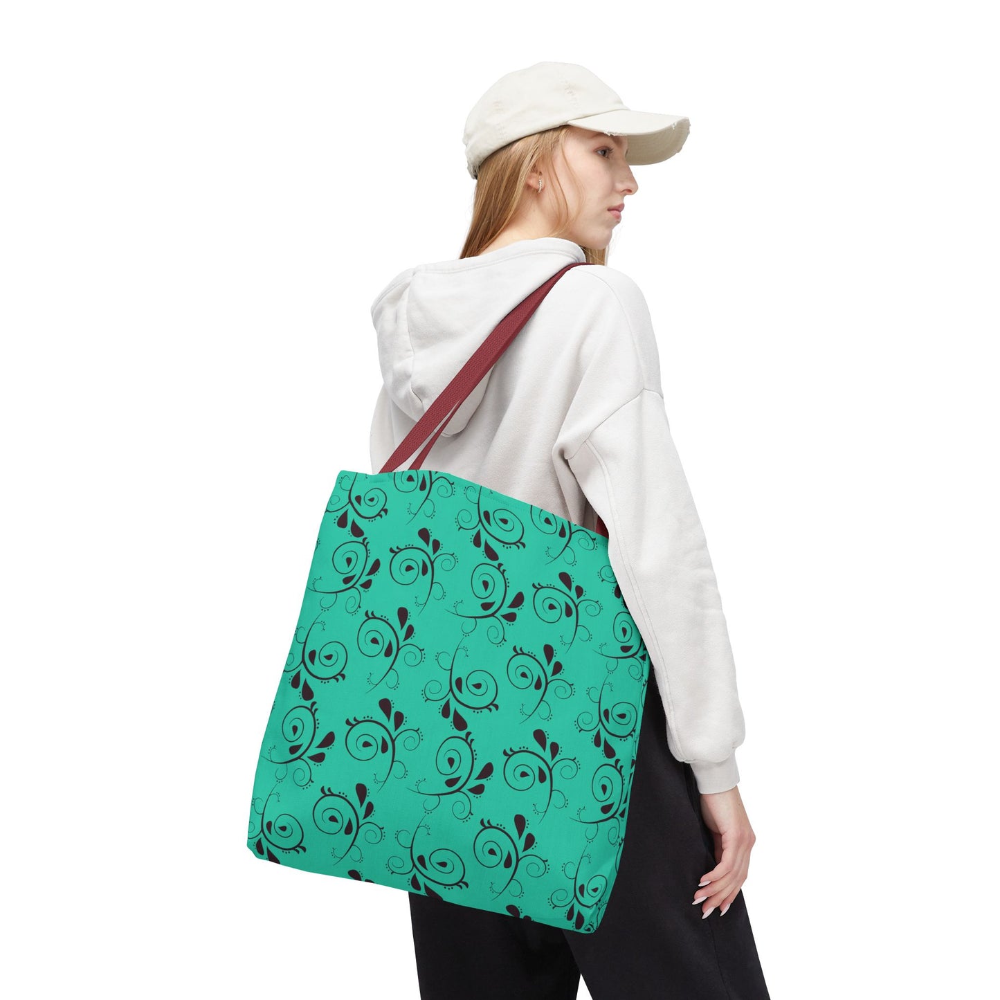 Turquoise Floral Swirl Tote Bag – All-Over Print Stylish Shopping Bag