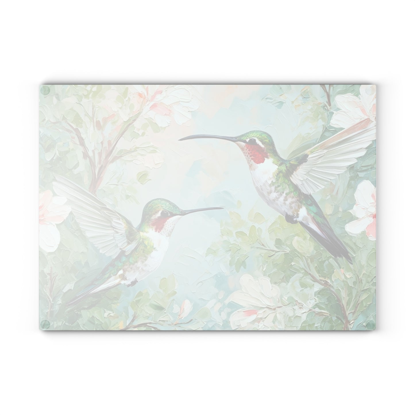 Hummingbird Glass Cutting Board – Floral Kitchen Art Serving Board