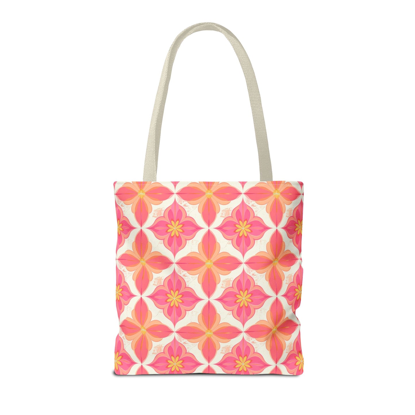 Pink Floral Geometric Tote Bag — All-Over Print Reusable Shopper