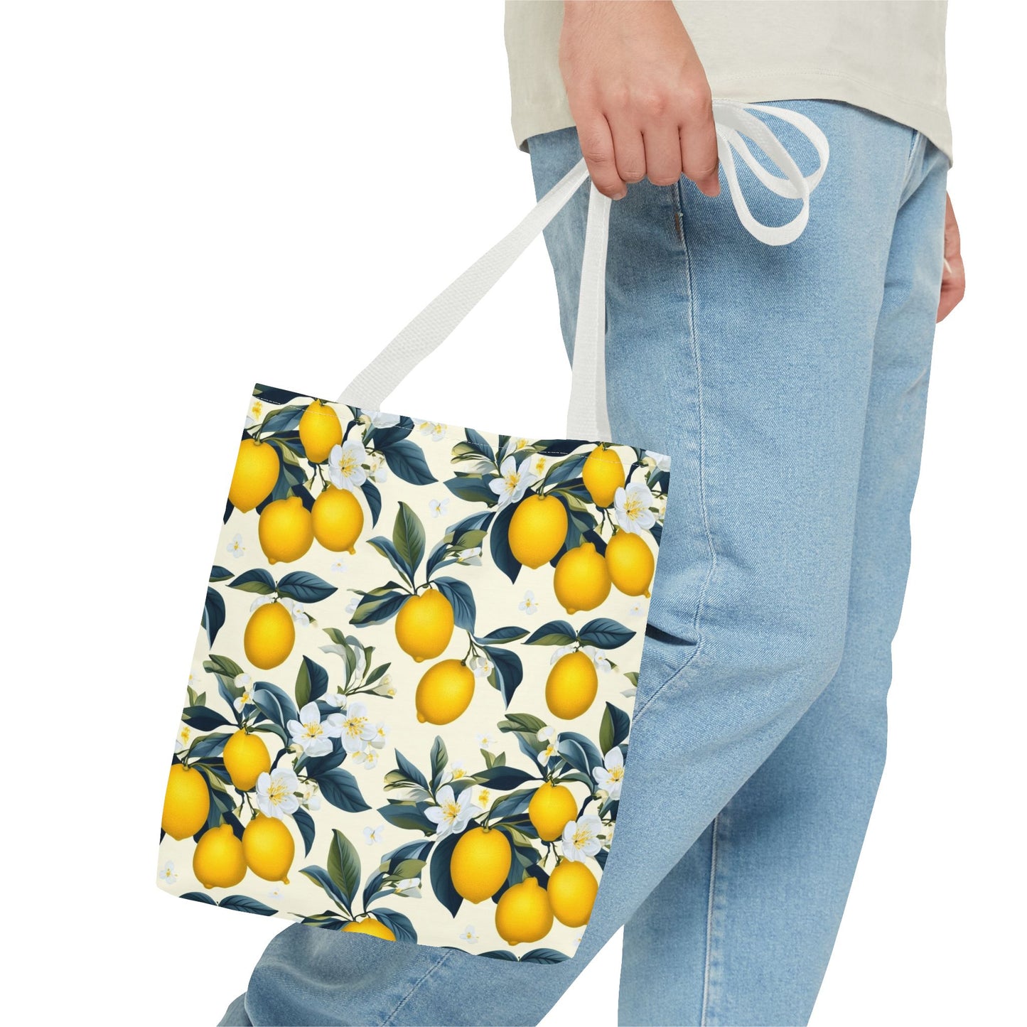 Lemon Blossom All-Over Print Tote Bag — Citrus Floral Market Bag