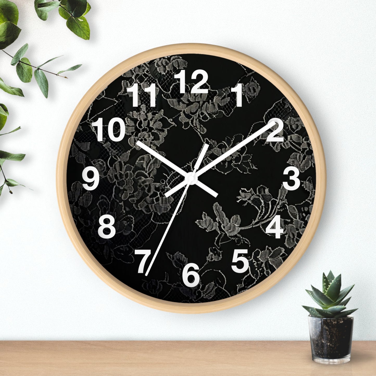 Floral Noir Wall Clock — Elegant Black Floral Decorative Clock