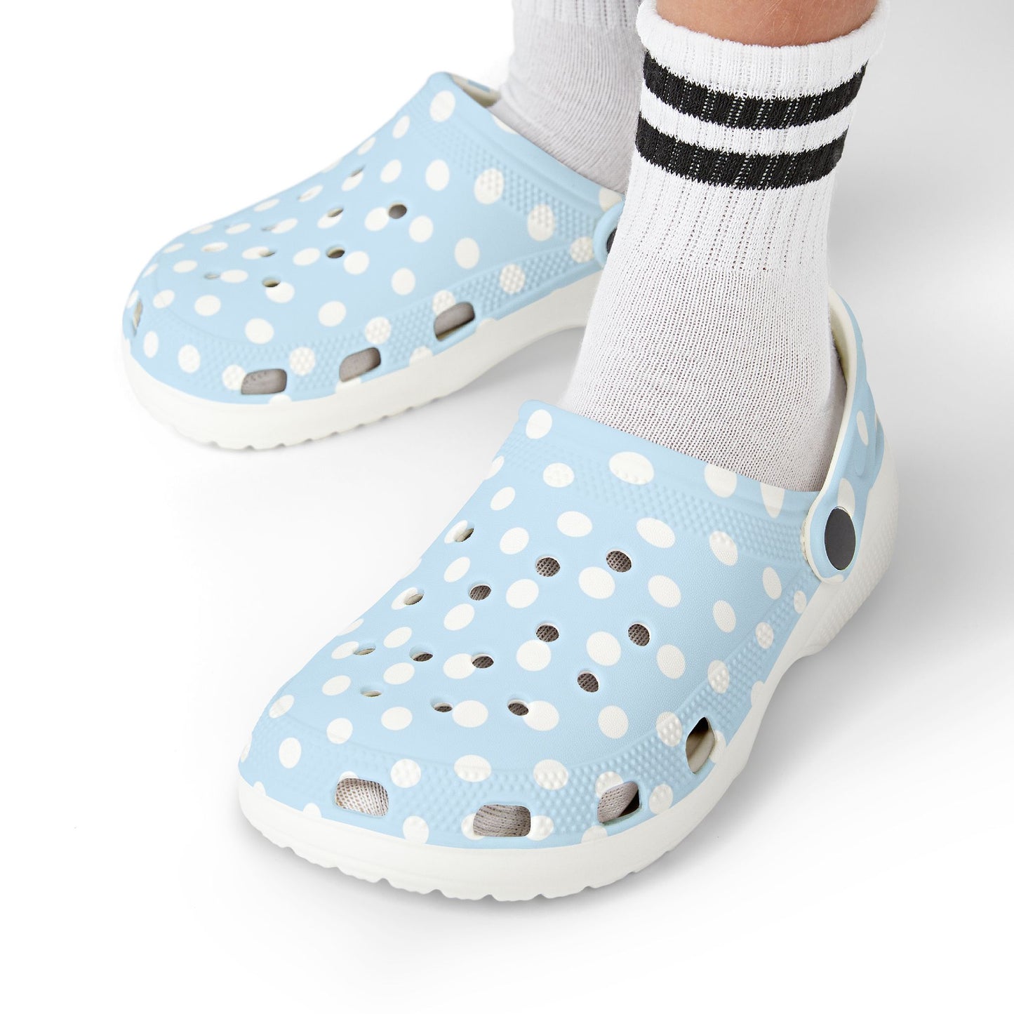 Kids Polka Dot EVA Foam Clogs — Light Blue Slip‑On Casual Shoes
