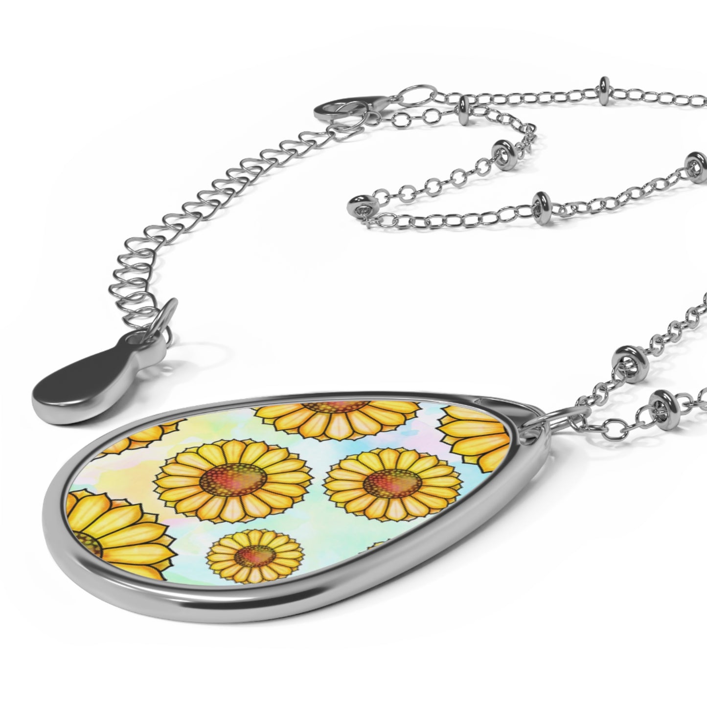 Sunny Flower Oval Necklace, Boho Jewelry, Gift for Her, Floral Pendant, Everyday Wear, Mother's Day, Spring Accessory