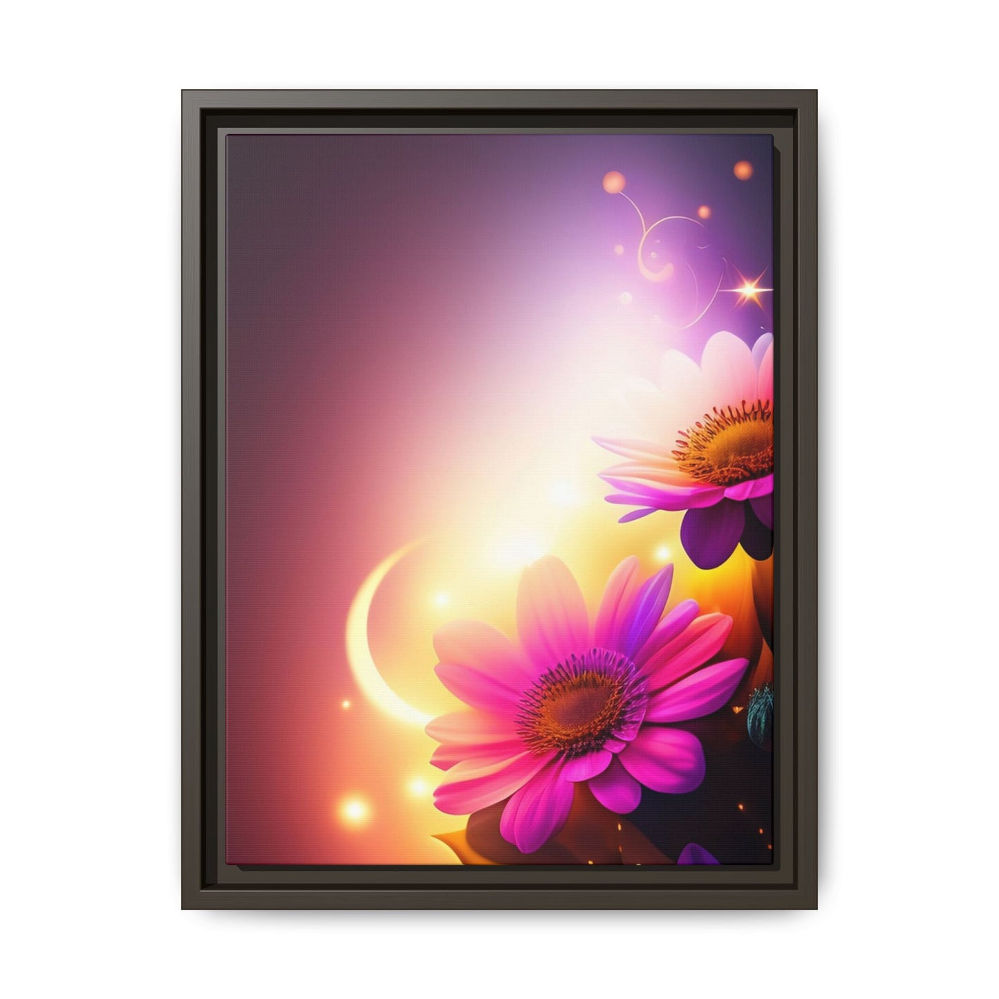 Framed Floral Canvas Art — Pink Daisies Sunset Wall Print