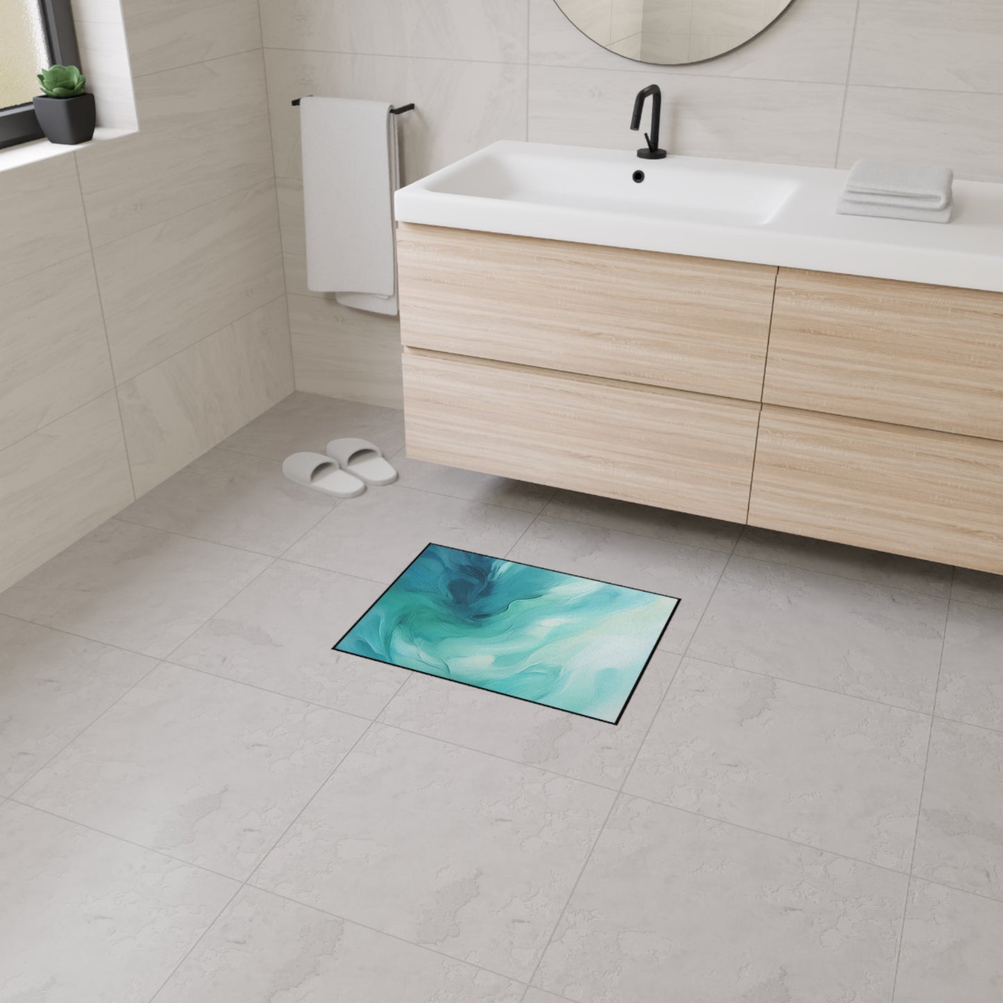 Heavy Duty Floor Mat — Teal Ocean Abstract Slip-Resistant Entry Rug
