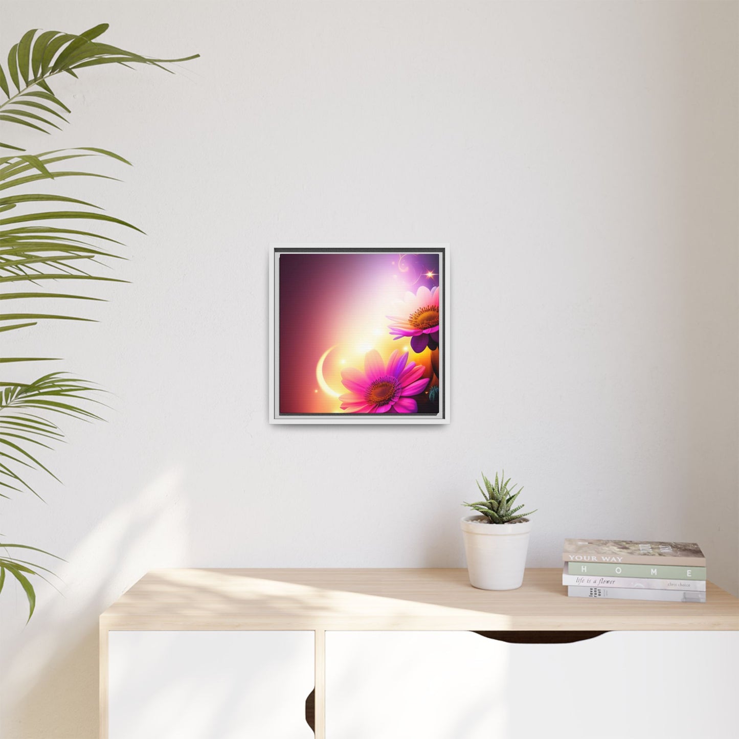 Framed Floral Canvas Art — Pink Daisies Sunset Wall Print