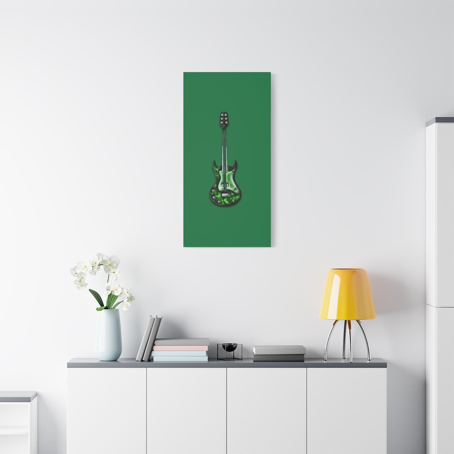 Green Electric Guitar Canvas Art, Music Wall Decor, Rock n Roll Gift, Guitar Lover's Art, Stretched Green Canvas, Home Theater Decor
