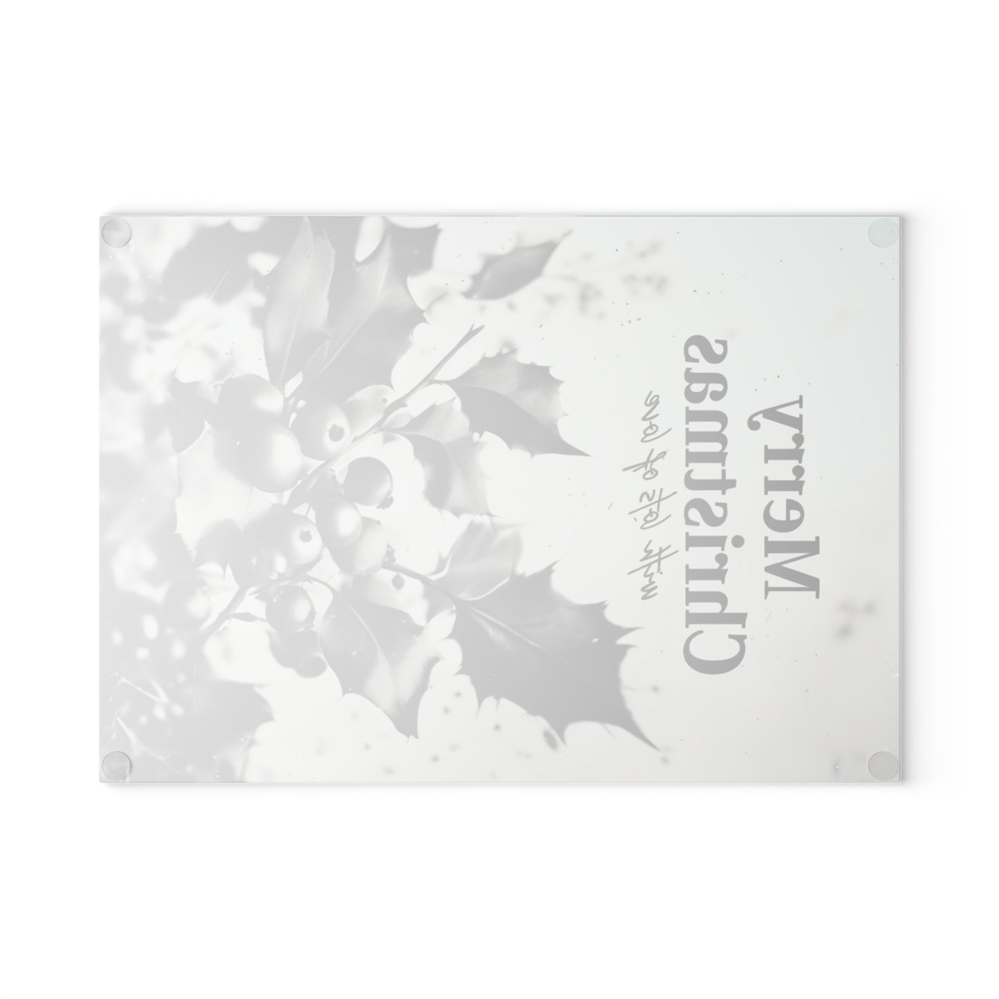 Merry Christmas Glass Cutting Board – Holly Berries Holiday Kitchen Decor