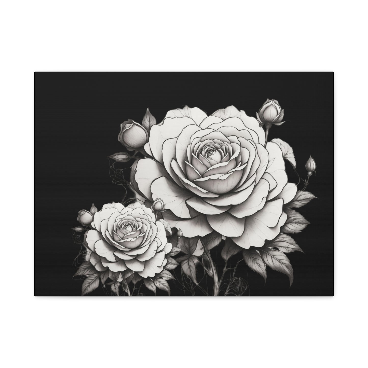 Monochrome Rose Canvas Print — Black & White Floral Wall Art