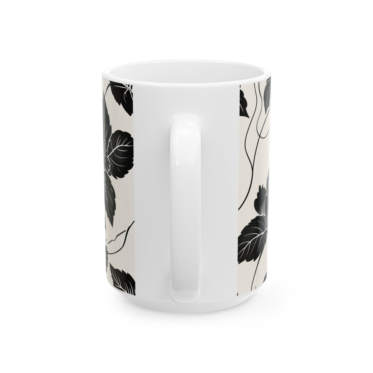 Black Floral Ceramic Mug — Monochrome Vintage Flower Coffee Cup (11oz & 15oz)