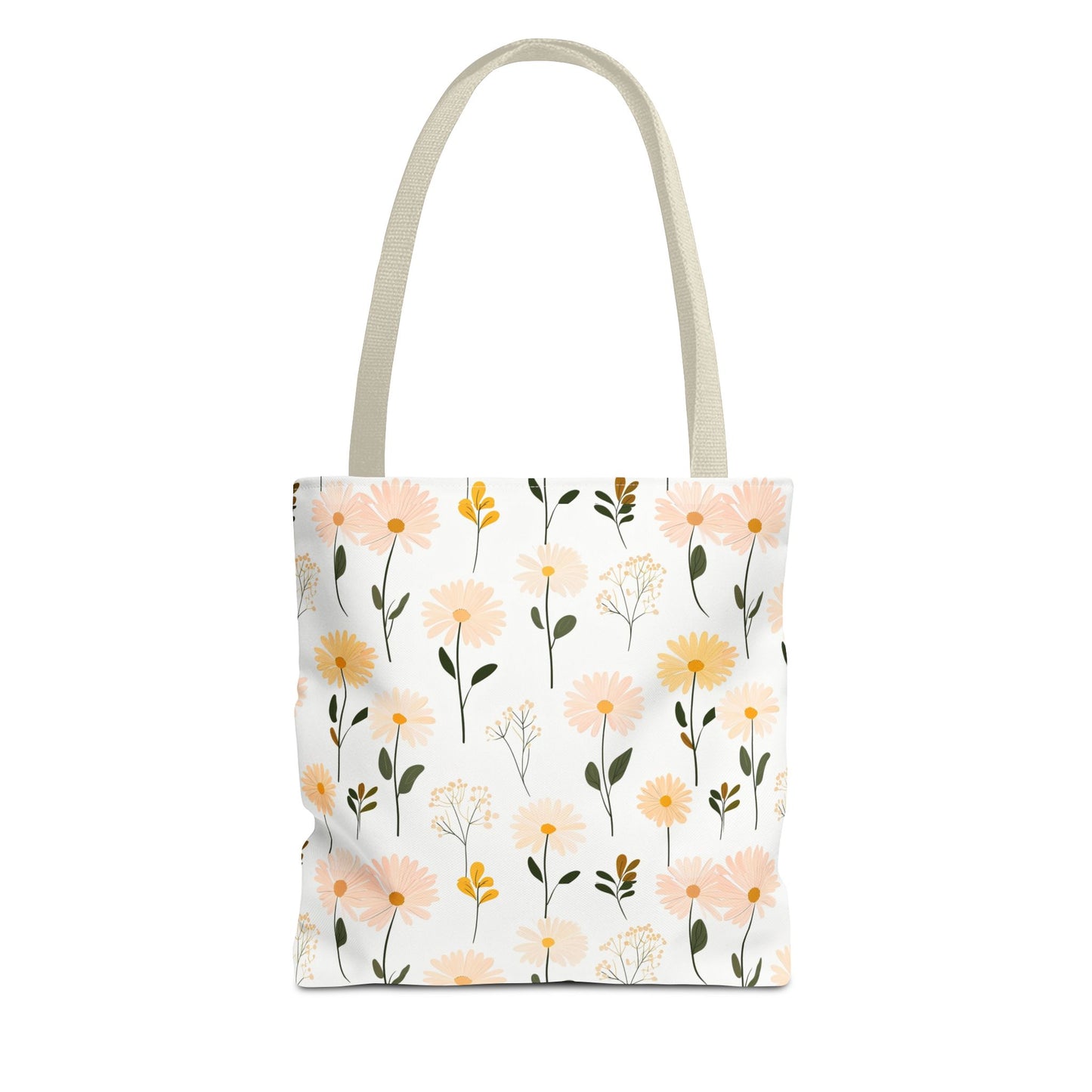 Floral Daisy Pattern Tote Bag — Pastel Spring Flowers All-Over Print