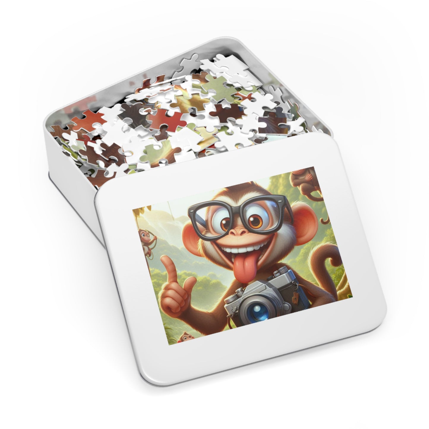 Fun Monkey Jigsaw Puzzle with Tin, Kids Puzzle, Family Game Night, Educational Activity, Gifts for Kids, Animal Themed Puzzle