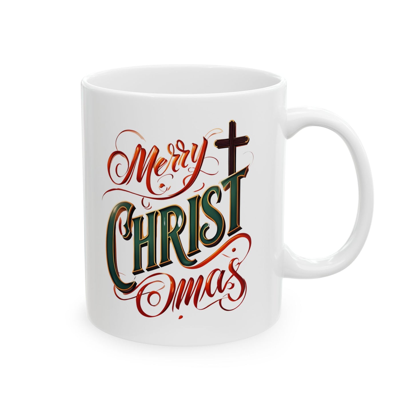 Christmas Ceramic Mug - Merry Christ-Mas Coffee Cup, Holiday Gift, Hot Cocoa Mug, Festive Kitchen Decor, Seasonal Beverage Mug