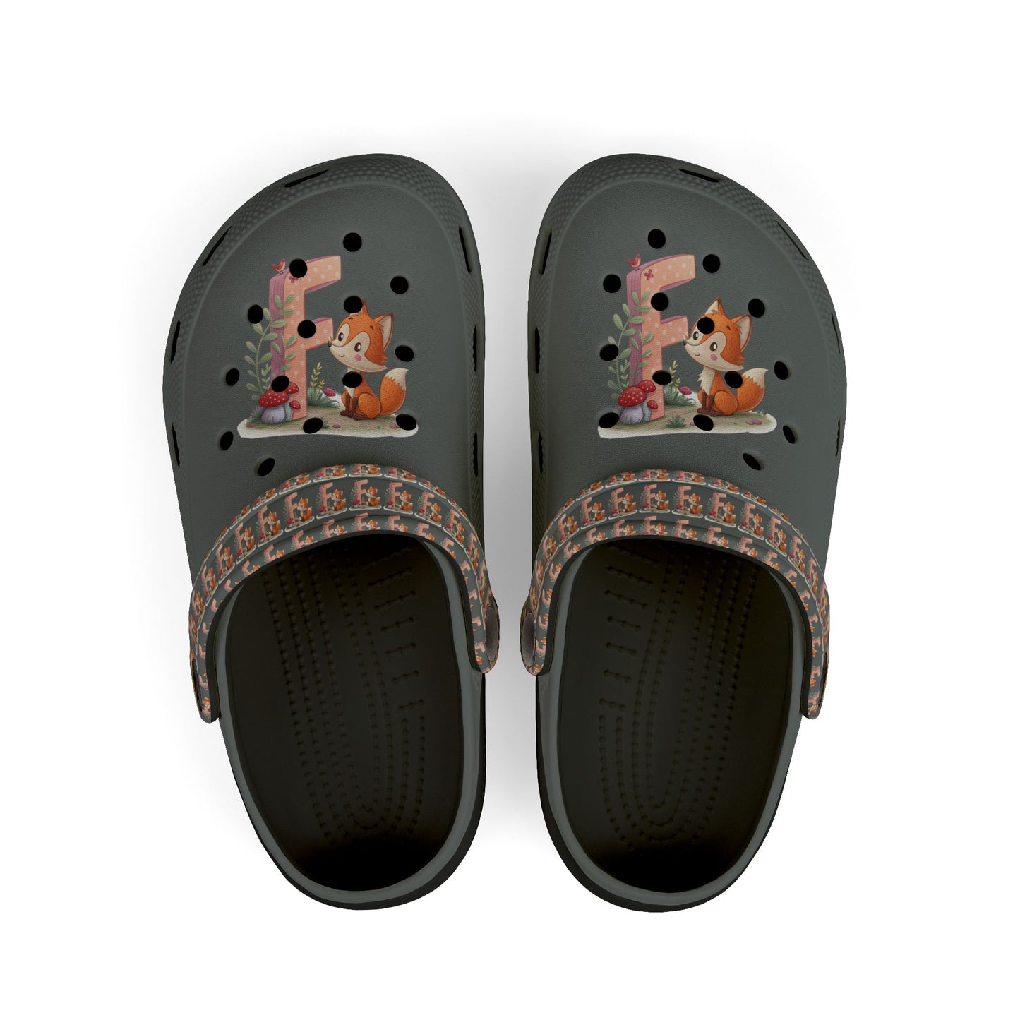 Kid's EVA Foam Clogs with Cute Fox Design - Letter F