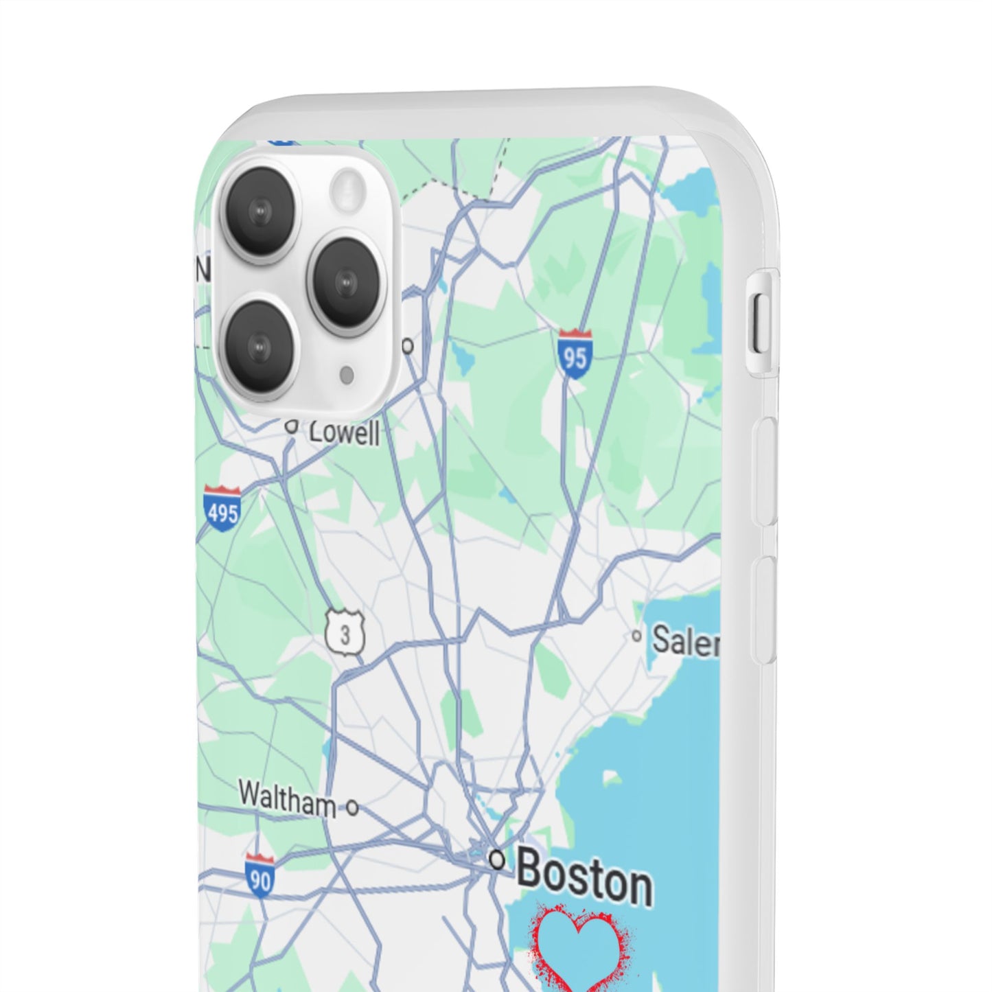 Boston Map Flexi Case for iPhone, Custom Location Phone Case, Unique Gift, Boston Heart Design, Travel Lover Accessory