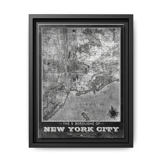 Framed NYC Boroughs Map, Vintage Wall Art, Urban Decor, Home Office Gift, New York City Decor, Black and White Artwork