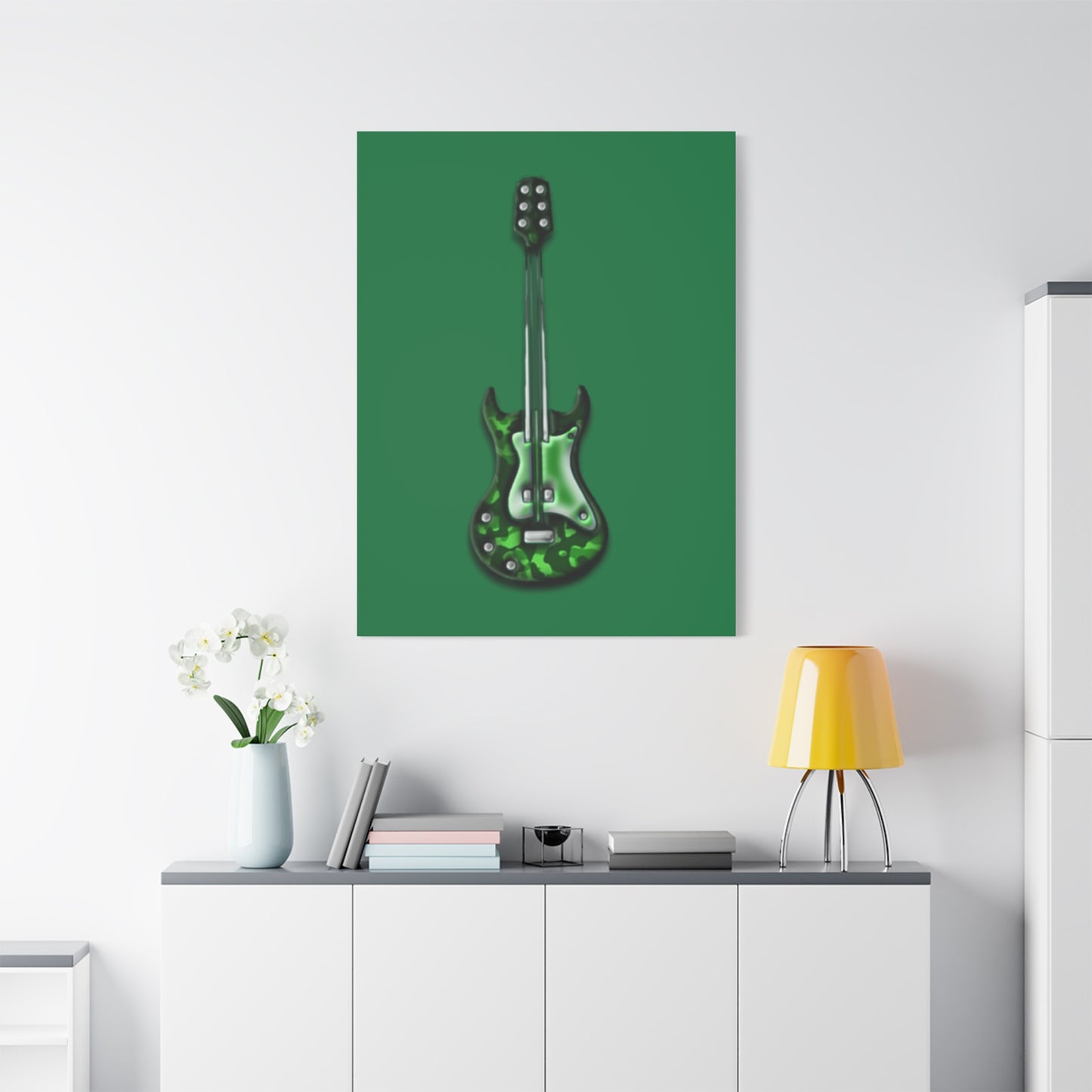 Green Electric Guitar Canvas Art, Music Wall Decor, Rock n Roll Gift, Guitar Lover's Art, Stretched Green Canvas, Home Theater Decor