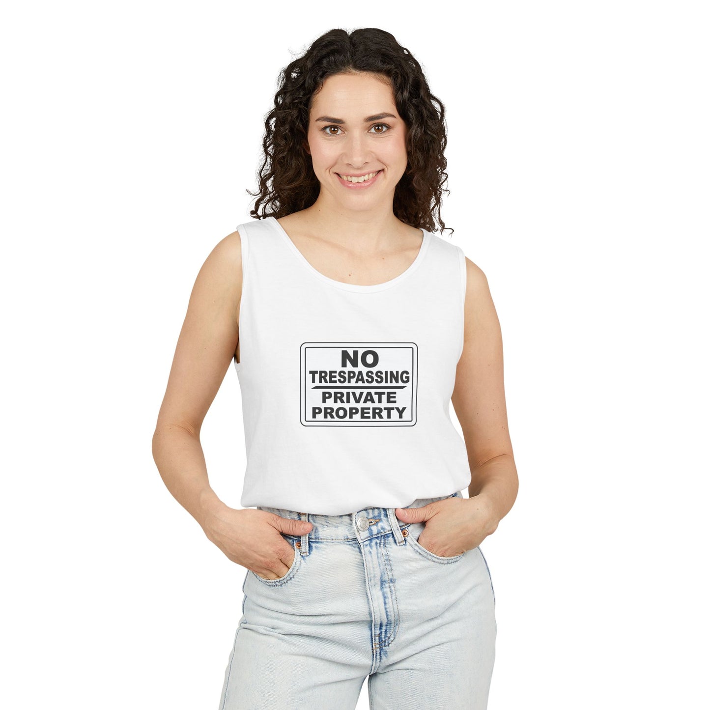 No Trespassing Garment-Dyed Tank Top | Unisex Summer Wear, Beach Vacation Shirt, Outdoor Adventure Top, Gift for Nature Lovers