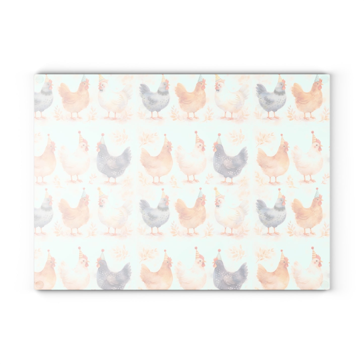 Chicken Pattern Glass Cutting Board — Watercolor Farmhouse Kitchen Decor