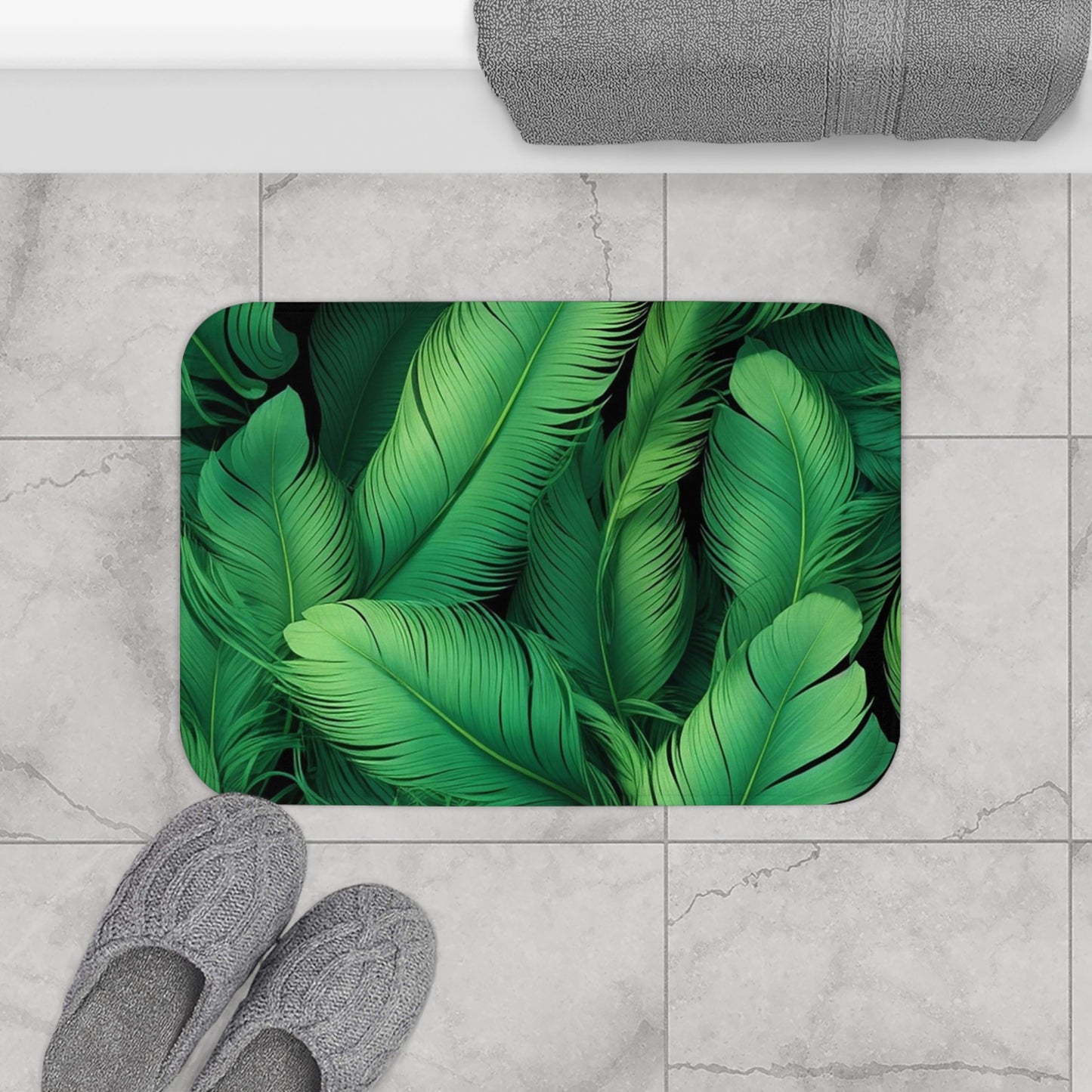 Tropical Leaves Bath Mat - Green Leaf Decor, Bathroom Essentials, Tropical Home Decor, Nature Inspired Gift, Spa Vibes