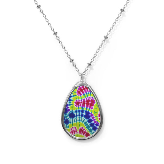 Colorful Tie-Dye Oval Necklace, Boho Jewelry, Gift for Her, Festival Accessory, Summer Style, Handmade Pendant