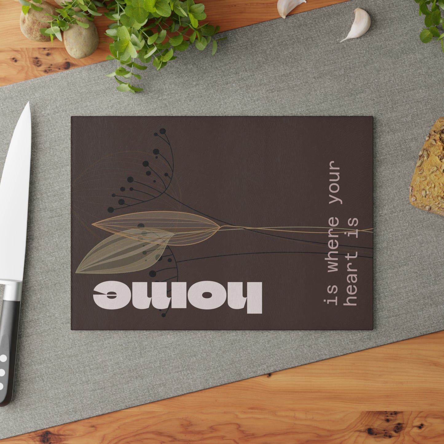 Beautiful Home-Themed Glass Cutting Board, Kitchen Decor, Gift for Hosts, Housewarming, Wedding, Artsy Culinary Tool