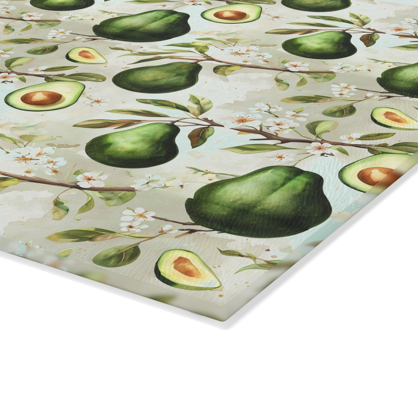 Avocado Pattern Glass Cutting Board — Decorative Kitchen Chopping Board