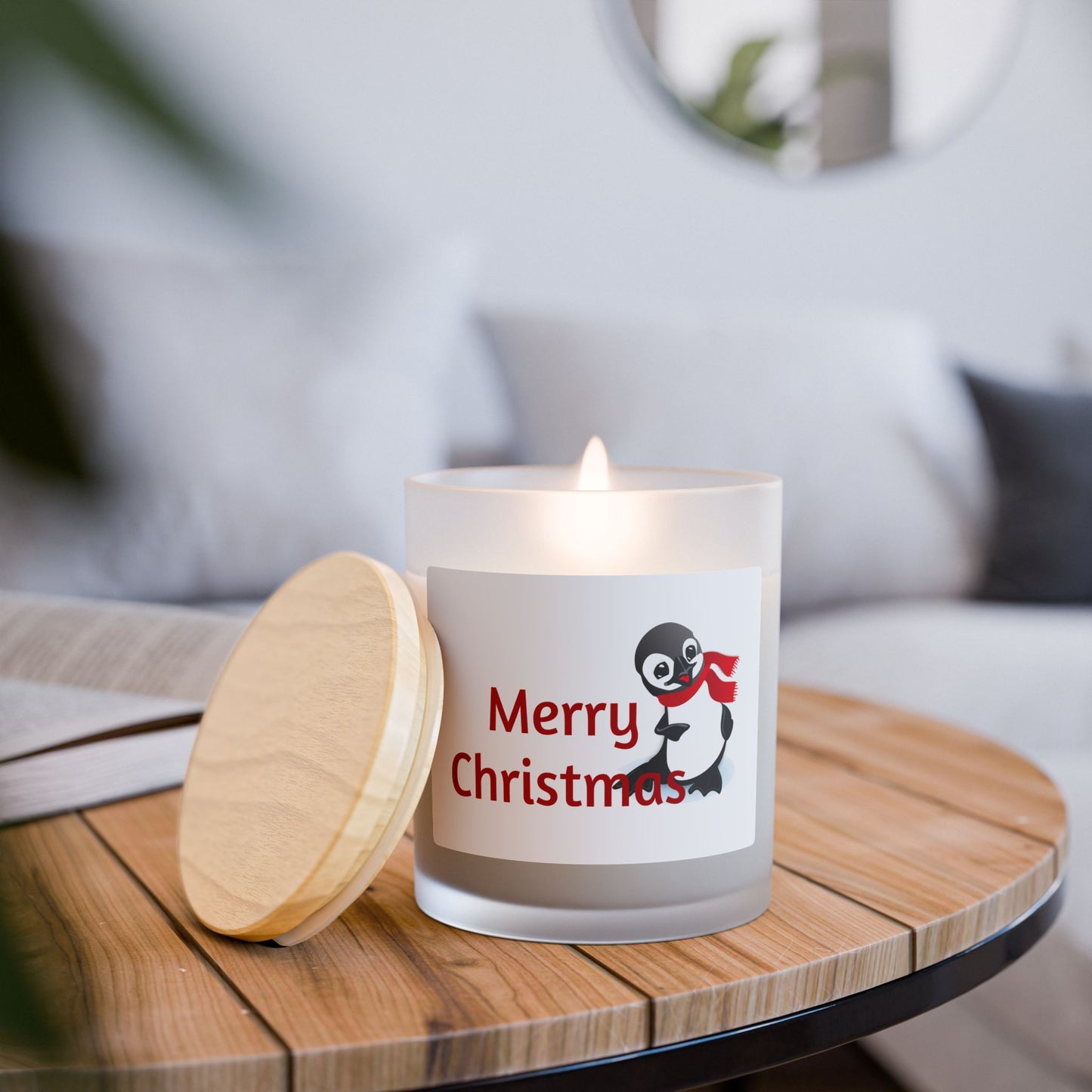 Merry Christmas Frosted Glass Candle, Holiday Gift, Winter Decor, Home Fragrance, Cozy Atmosphere, Christmas Decoration