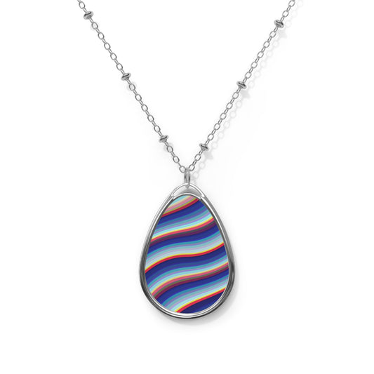 Colorful Wave Oval Necklace, Boho Jewelry, Unique Gift for Her, Layering Necklace, Statement Pendant, Everyday Wear