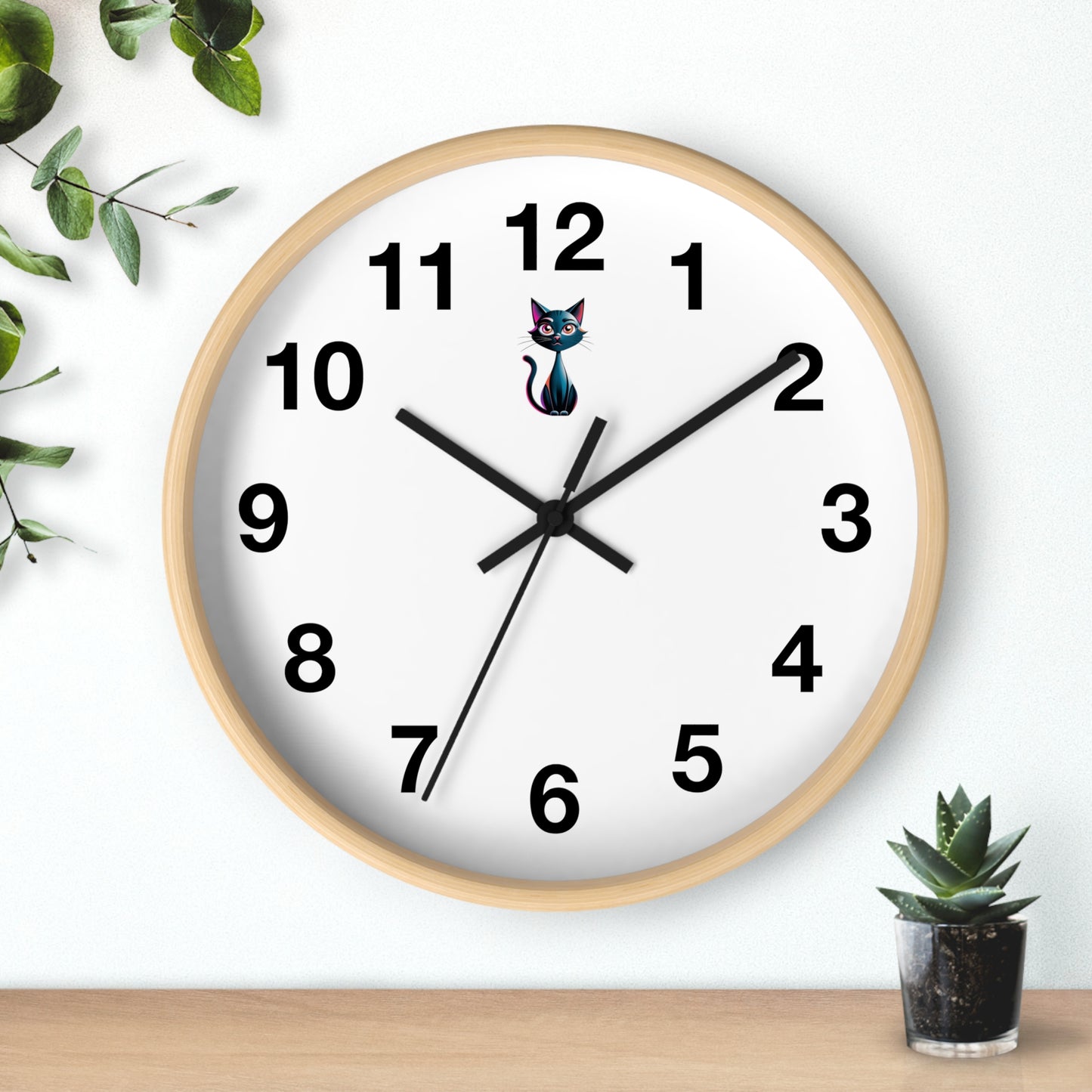 Cute Cat Wall Clock, Feline Decor, Home Office, Gift for Cat Lovers, Adorable Wall Art