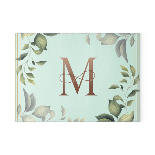 Monogram M Glass Cutting Board — Floral Mint Kitchen Decor