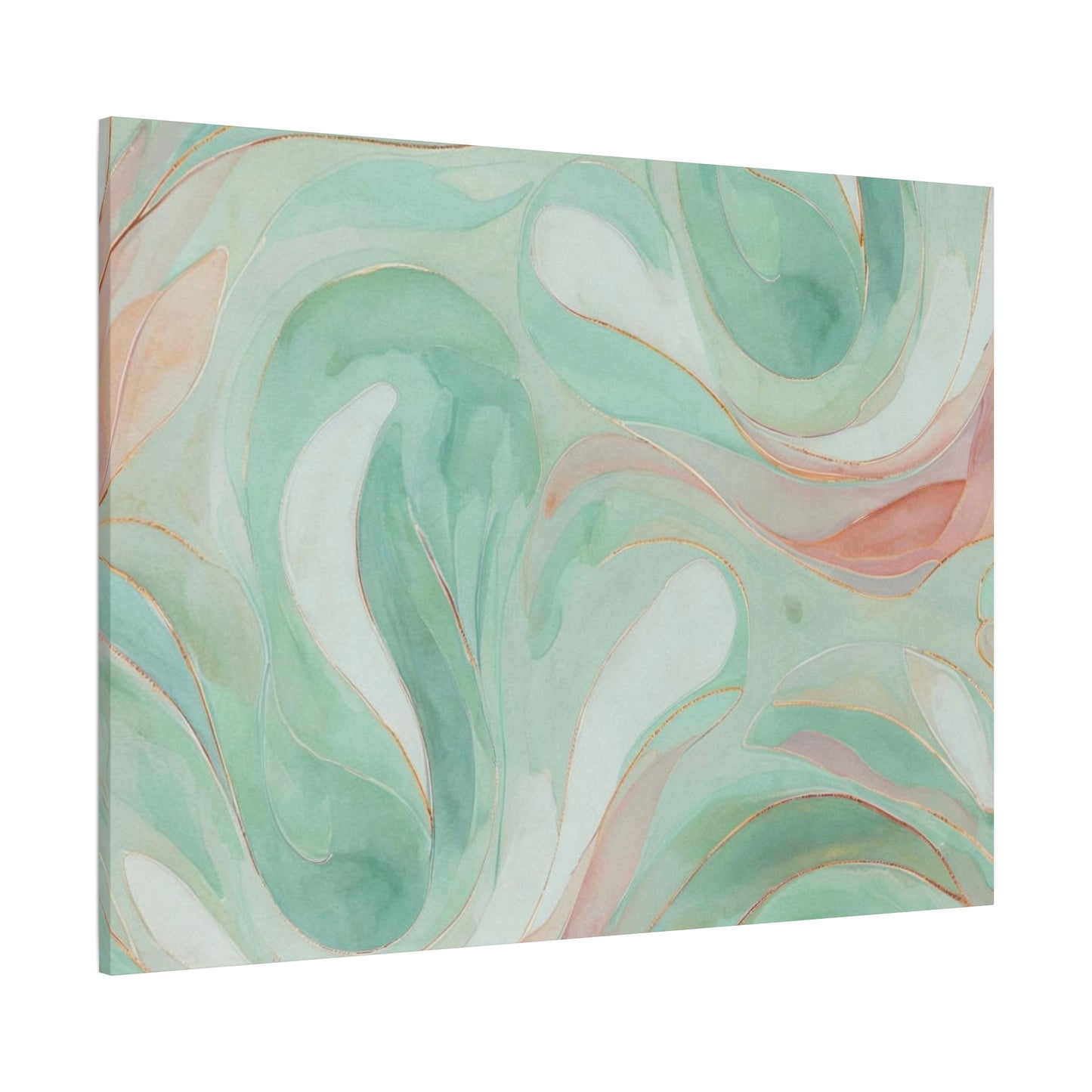 Abstract Green Marble Canvas Print — Teal & Coral Swirl Wall Art