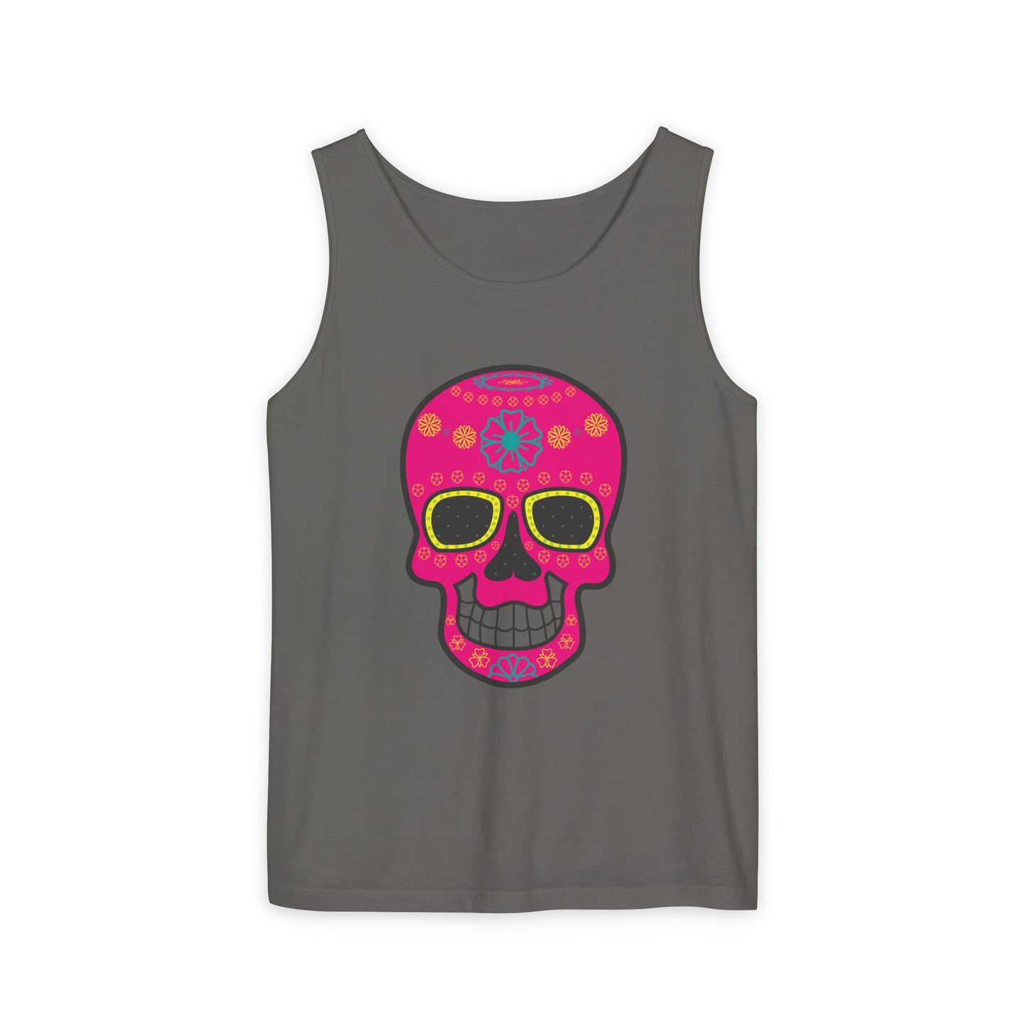 Colorful Dia de los Muertos Skull Tank Top, Unisex Summer Tee, Festival Wear