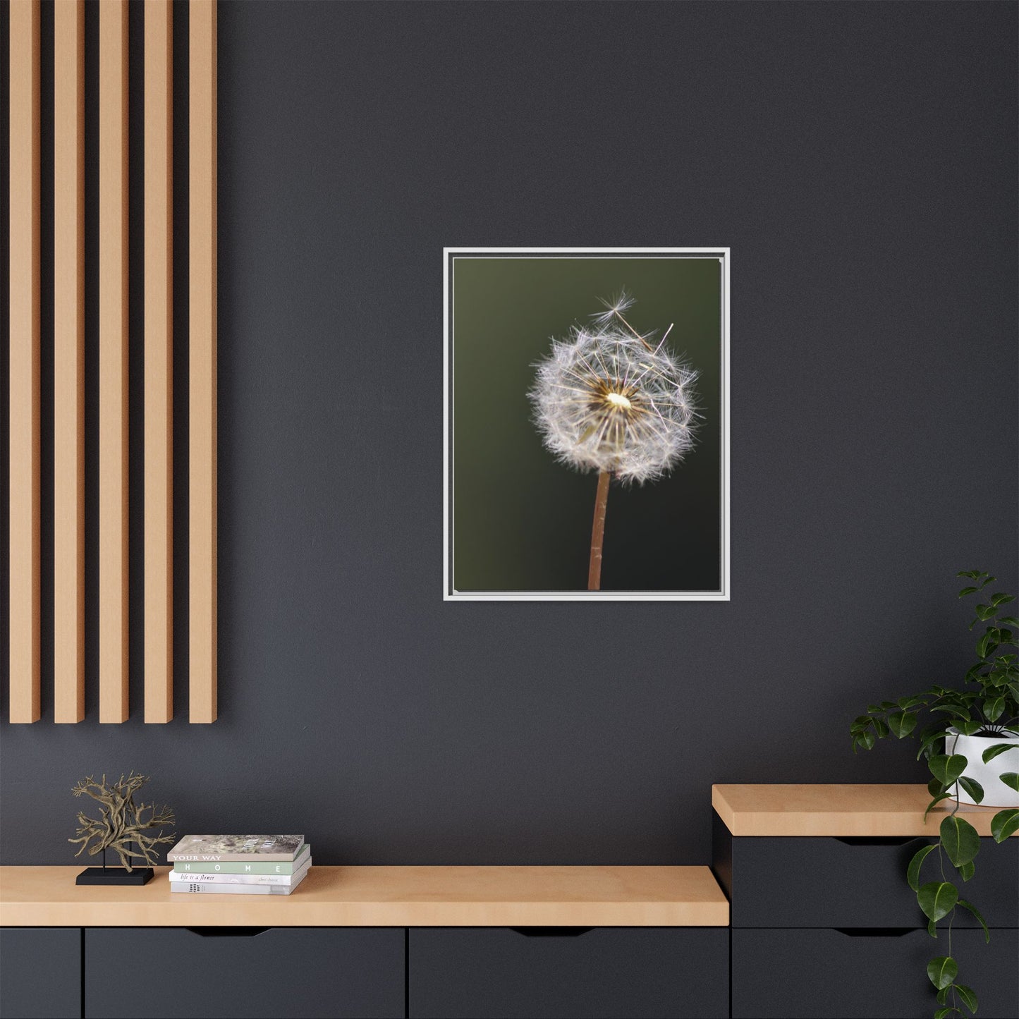 Framed Dandelion Canvas Print — Matte Botanical Wall Art