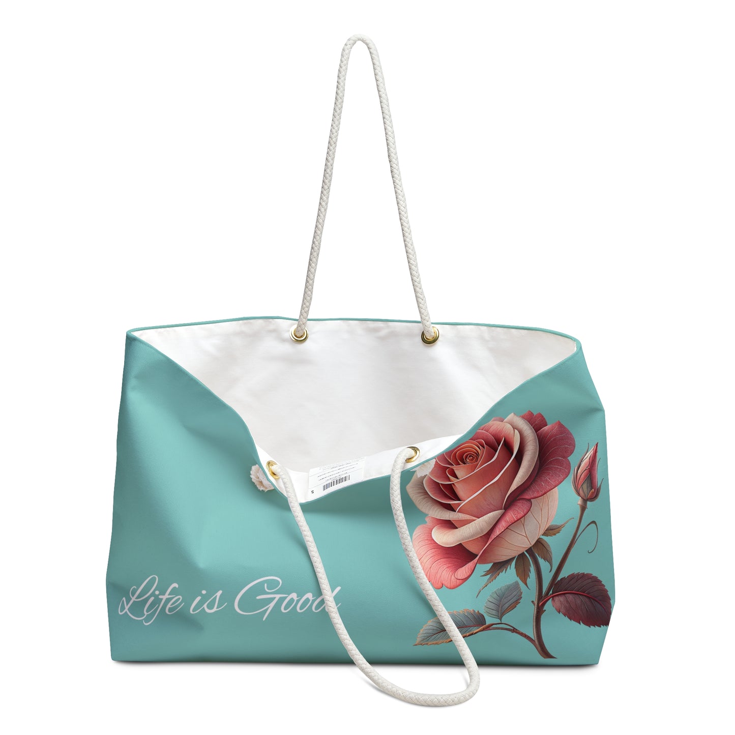 Rose Floral Weekender Bag, Stylish Travel Tote, Beach Bag, Overnight Bag, Perfect Gift for Mom, Life is Good Quote