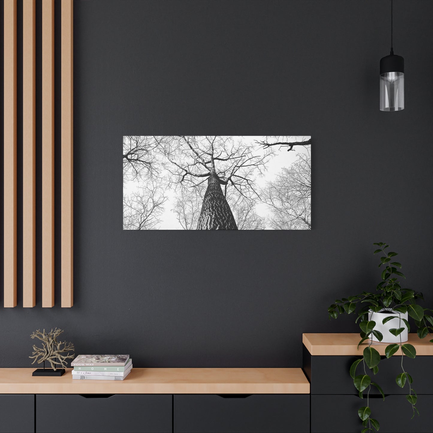 Black & White Tree Canopy Matte Canvas Wall Art — Upward Forest Photography