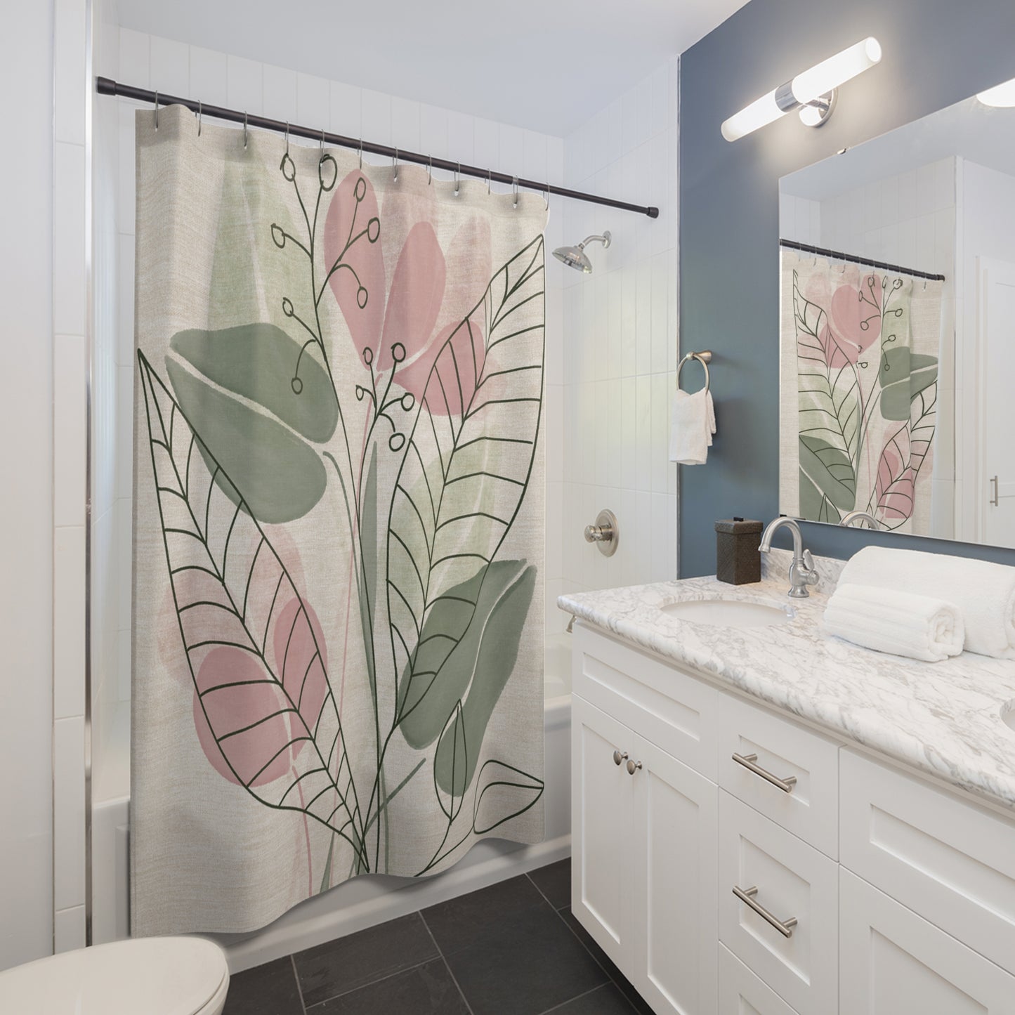 Botanical Shower Curtain, Nature-Inspired Decor, Eco-Friendly Bathroom Accessory, Modern Home Design, Gift for Plant Lovers